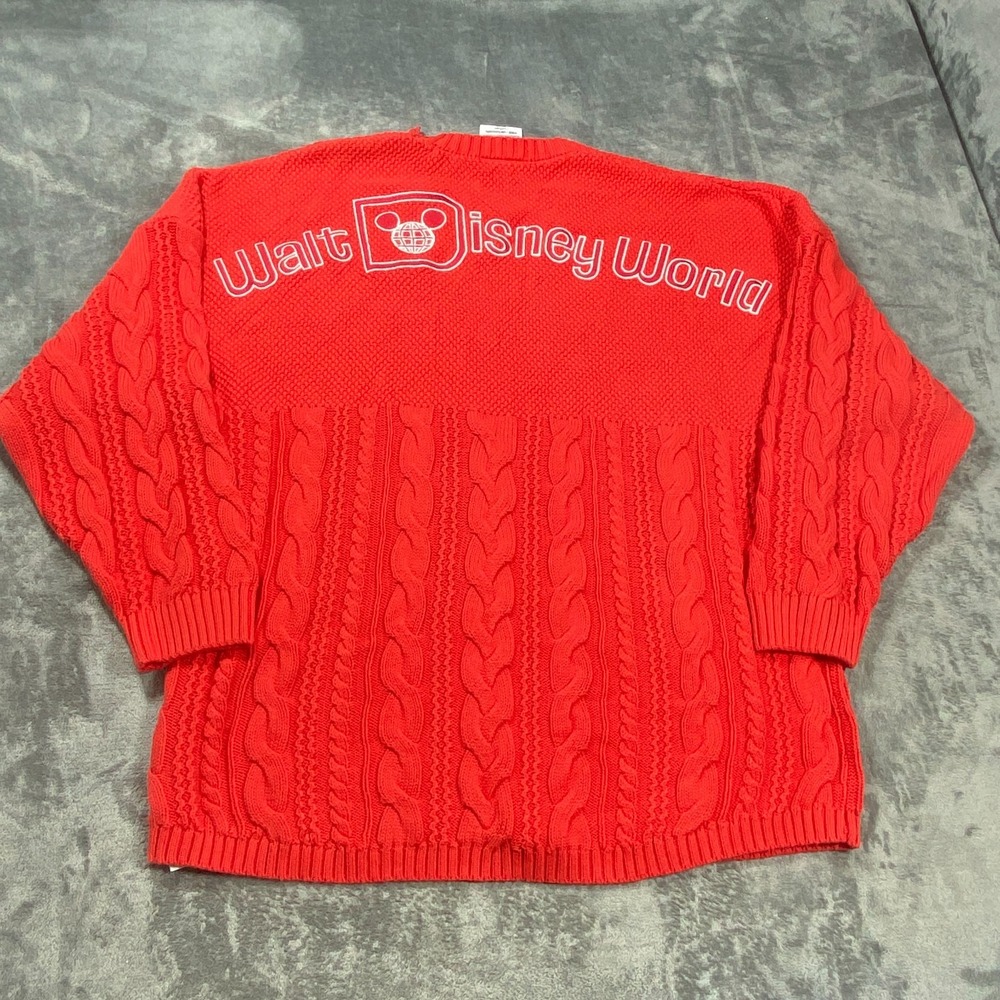 Disney Spirit Jersey Extra Large Red Walt Disney World Cable Knit Sweater *Flaw
